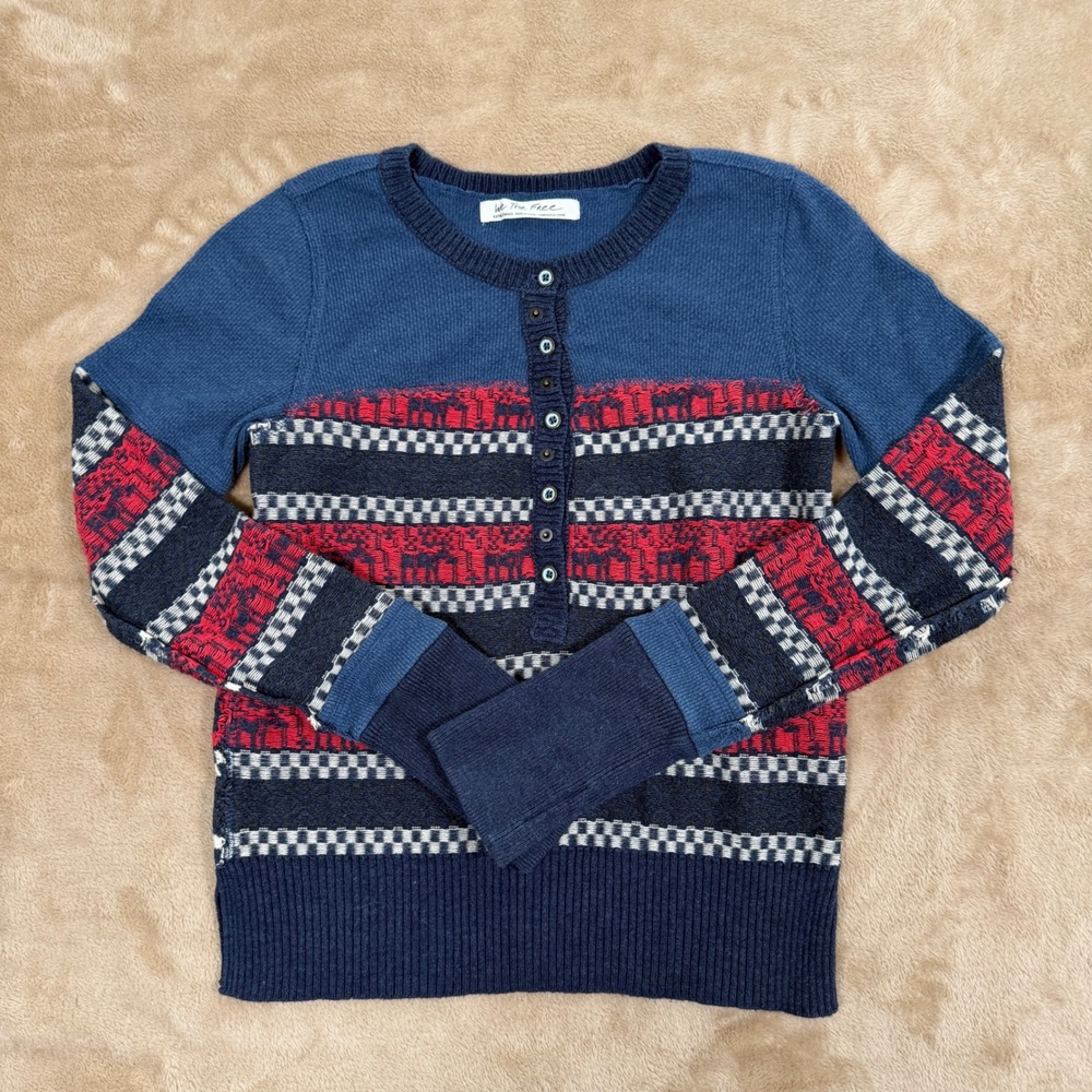 Free People We The Free To The Woods Sweater Boy Combo Deer Henley XS